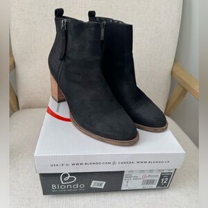 Blondo Black Nubuck Leather Waterproof Boots with Brown Block Heel